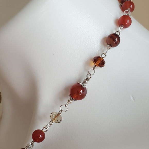 Handmade Agate and crystal necklace with dangling beads - Picture 7 of 14